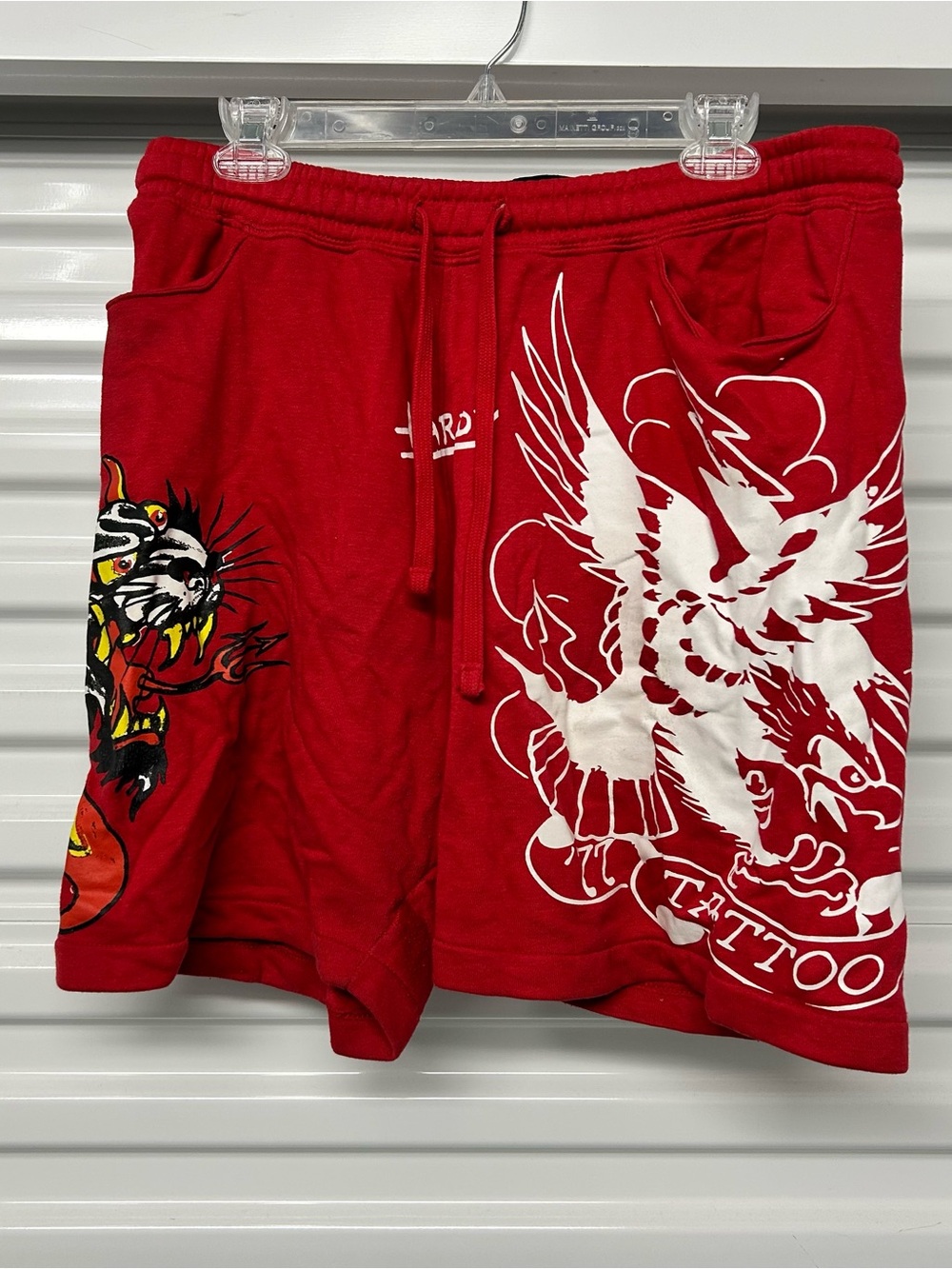 Ed Hardy Red Tattoo-Print Men's Athletic Shorts